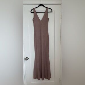 Privacy Please, Rose Gold Shimmery Ribbed Stretchy Maxi Dress, Size Small